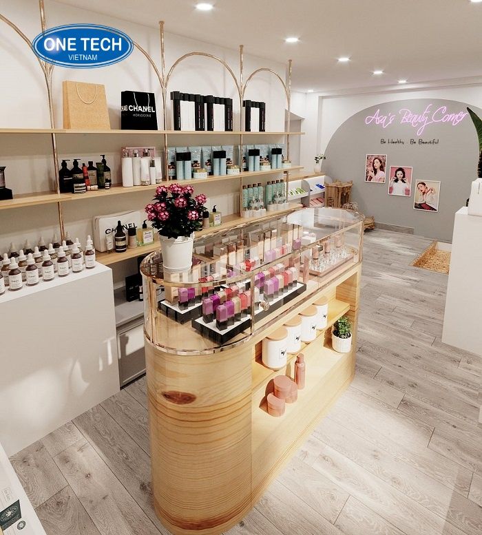 Quầy trưng bày mỹ phẩm để giữa nhà