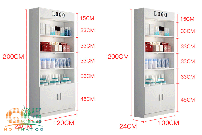 Hình ảnh tủ trưng bày mỹ phẩm âm tường