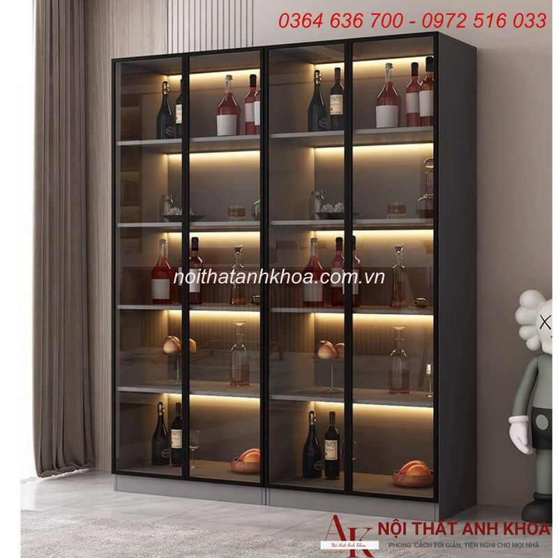 Tủ rượu kính phối đèn LED đẹp hiện đại