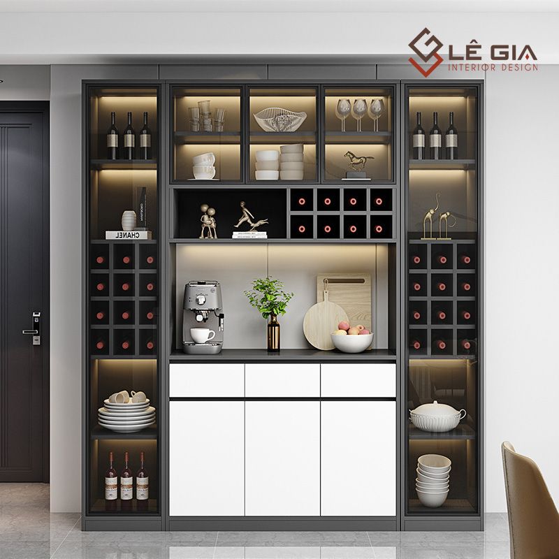 Tủ rượu gỗ công nghiệp cho phòng khách đẹp hiện đại
