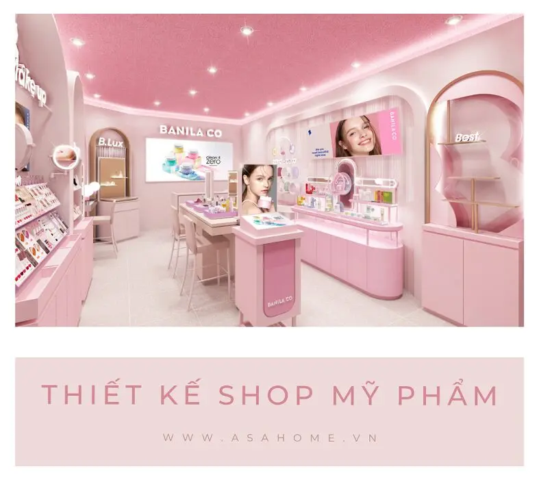Mẫu quầy mỹ phẩm phong cách hồng