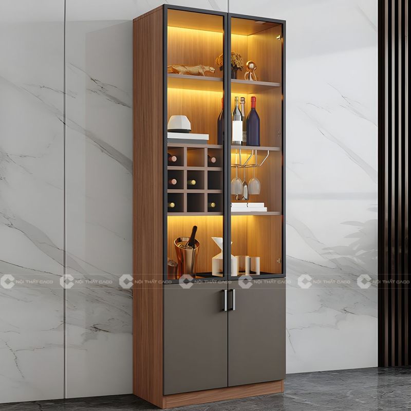 Tủ rượu gỗ công nghiệp kết hợp kính sang trọng