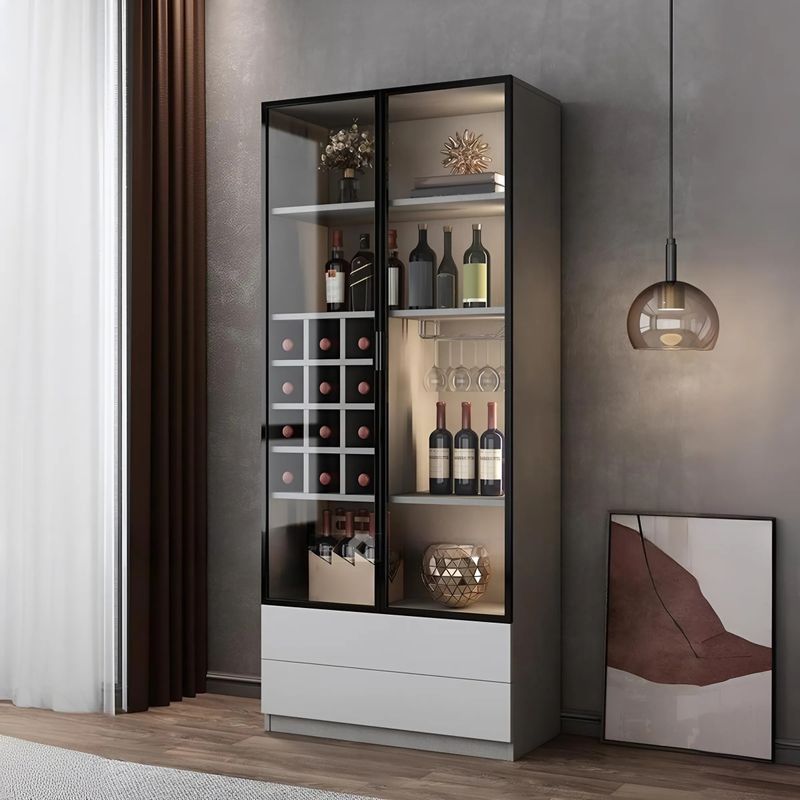 Tủ rượu gỗ MDF 2 cánh phối kính cao cấp hiện đại