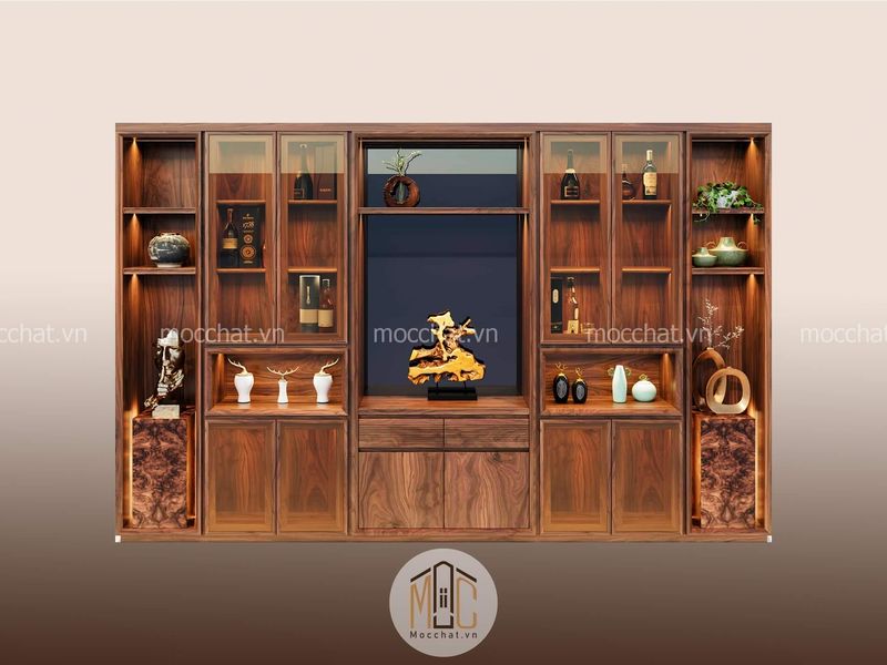 Tủ rượu gỗ óc chó hiện đại sang trọng