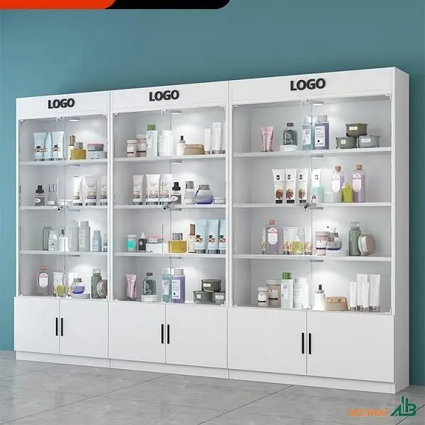 Hình ảnh tủ trưng bày mỹ phẩm có đèn LED